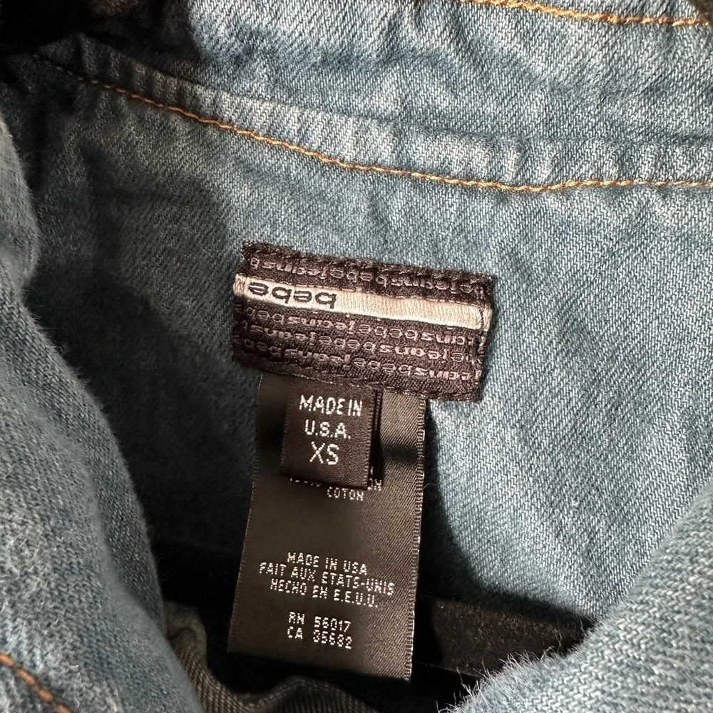 Bebe medium wash military style denim jean button fitted y2k 2000s jacket coat - Picture 3 of 5